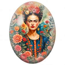 Cabochon en Verre Illustré Frida Kahlo au Jardin de Fleurs et aux Colibris pour la Création de Bijoux Fantaisie - DIY
