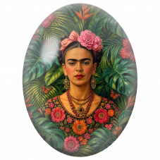Cabochon en Verre Illustré Frida Kahlo aux Feuillages Tropicaux et aux Papillons pour la Création de Bijoux Fantaisie - DIY