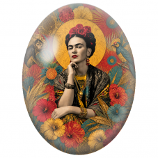 Cabochon en Verre Illustré Frida Kahlo au Singe et au Perroquet pour la Création de Bijoux Fantaisie - DIY