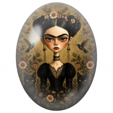 Cabochon en Verre Illustré Frida Kahlo aux Chats Noirs et aux Colibris pour la Création de Bijoux Fantaisie - DIY