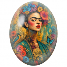 Cabochon en Verre Illustré Frida Kahlo au Colibri et au Papillon Bleu pour la Création de Bijoux Fantaisie - DIY