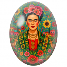 Cabochon en Verre Illustré Frida Kahlo aux Cerfs et aux Colibris pour la Création de Bijoux Fantaisie - DIY