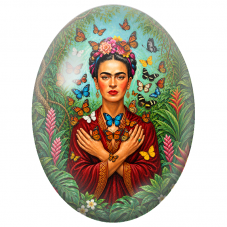 Cabochon en Verre Illustré Frida Kahlo au Jardin de Papillons pour la Création de Bijoux Fantaisie - DIY