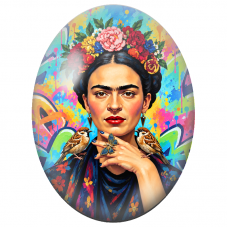 Cabochon en Verre Illustré Frida Kahlo aux Moineaux et au Papillon pour la Création de Bijoux Fantaisie - DIY
