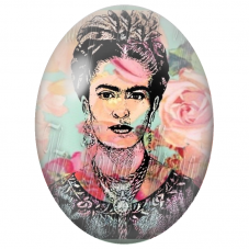 Cabochon en Verre Illustré Frida Kahlo au Portrait Graphique Rose et Bleu pour la Création de Bijoux Fantaisie - DIY