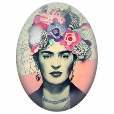 Cabochon en Verre Illustré Frida Kahlo au Portrait Graphique Rose et Noir pour la Création de Bijoux Fantaisie - DIY