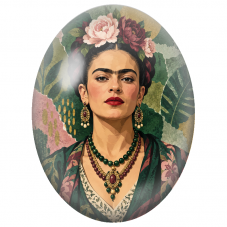 Cabochon en Verre Illustré Frida Kahlo aux Fleurs de Pivoine et aux Bijoux pour la Création de Bijoux Fantaisie - DIY