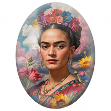 Cabochon en Verre Illustré Frida Kahlo au Ciel Nuageux et aux Fleurs pour la Création de Bijoux Fantaisie - DIY