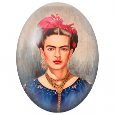 Cabochon en Verre Illustré Frida Kahlo au Nœud Rouge et à la Robe Bleue pour la Création de Bijoux Fantaisie - DIY