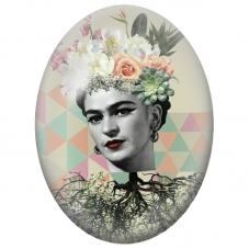 Cabochon en Verre Illustré Frida Kahlo à la Couronne Végétale et aux Racines pour la Création de Bijoux Fantaisie - DIY