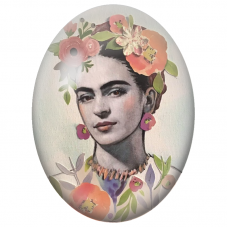 Cabochon en Verre Illustré Frida Kahlo au Collage Floral Pastel pour la Création de Bijoux Fantaisie - DIY