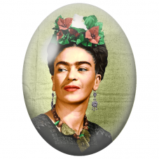 Cabochon en Verre Illustré Frida Kahlo au Nœud Blanc et aux Fleurs Rouges pour la Création de Bijoux Fantaisie - DIY
