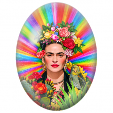 Cabochon en Verre Illustré Frida Kahlo au Perroquet et à l’Arc-en-Ciel pour la Création de Bijoux Fantaisie - DIY