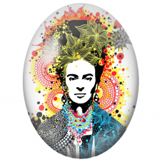 Cabochon en Verre Illustré Frida Kahlo au Portrait Pop en Noir et Jaune pour la Création de Bijoux Fantaisie - DIY
