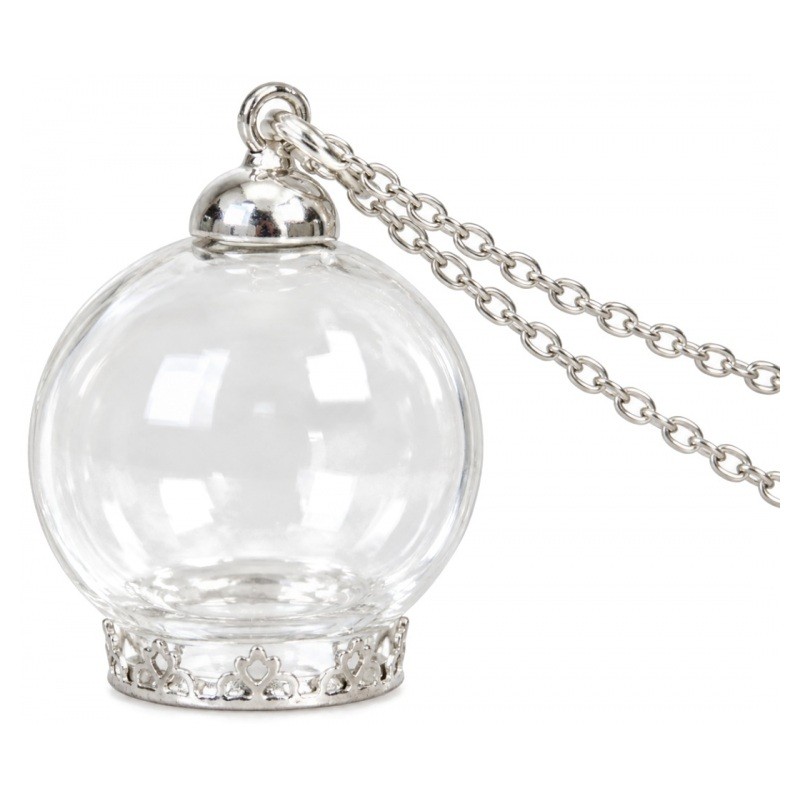 Globe en Verre 25x15mm avec Chaîne Argentée 70cm
