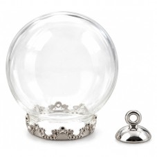 Globe en Verre avec Socle et Attache Argentés 25x15mm pour la Création de Bijoux Fantaisie - DIY