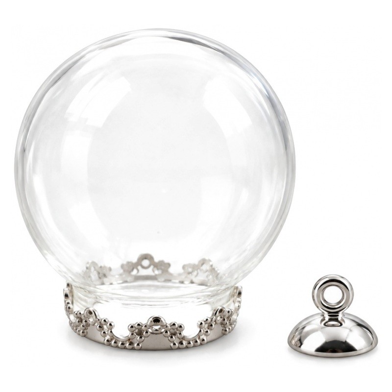 Globe en Verre avec Socle et Attache Argentés 25x15mm