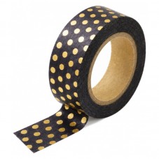 Masking Tape Washi Noir à Pois Dorés 15mm x 10m pour la Création de Bijoux Fantaisie - DIY
