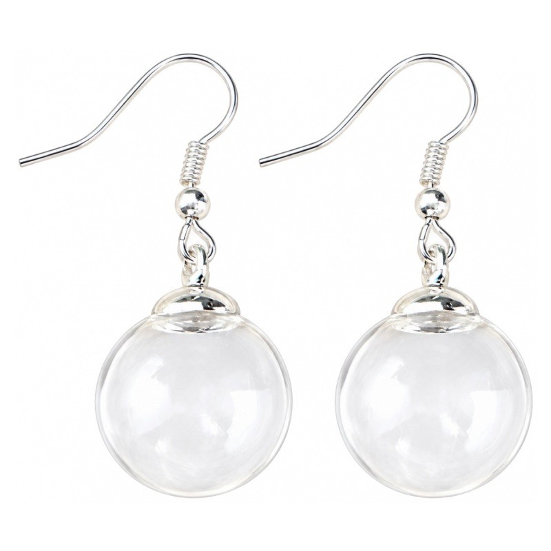 1 Paire de Boucles d’Oreilles Globe en Verre Argenté 16x4mm