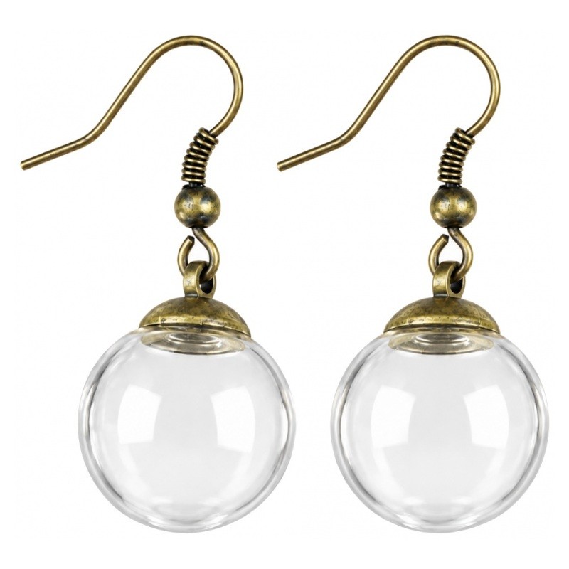 1 Paire de Boucles d’Oreilles Globe en Verre Bronze 16mm