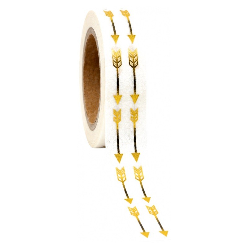 Masking Tape Washi Flèches Blanches et Dorées 15mm x 10m