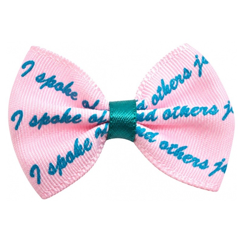 5 Nœuds Rose Clair à Écriture Turquoise en Gros-Grain 38mm