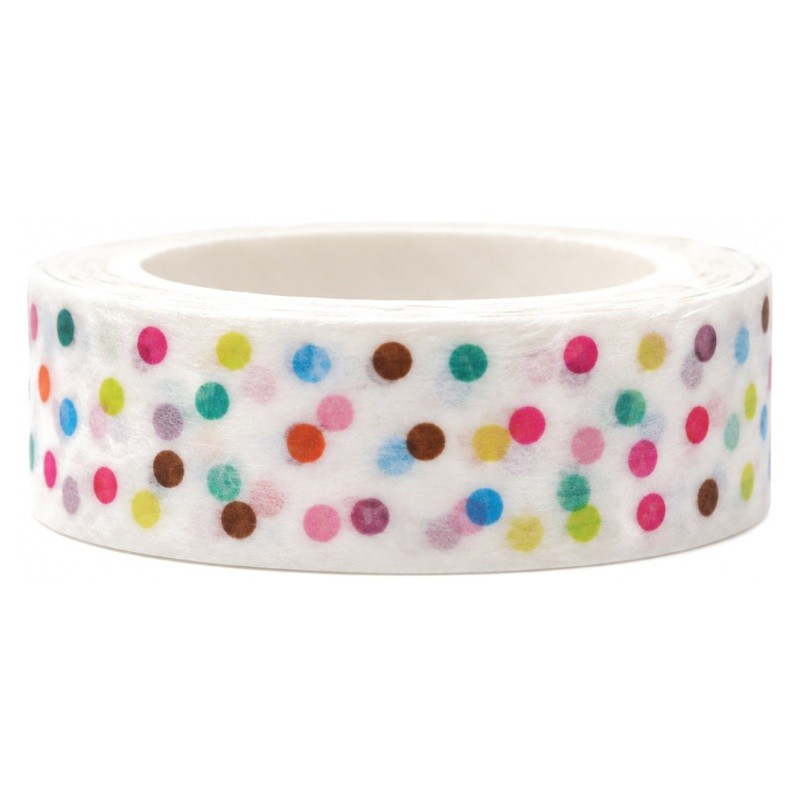 Masking Tape Washi Blanc à Pois Multicolores 15mm x 10m