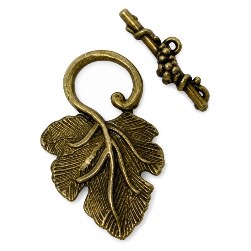 2 Grands Fermoirs Toggle pour Bracelet Feuille de Vigne Bronze 37x23mm