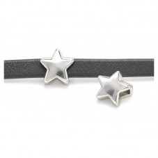 2 Perles Glissière Passant Étoile Argentée Pour Cordon Plat 6mm pour la Création de Bijoux Fantaisie - DIY