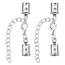 2 Fermoirs Embouts Attaches + Chaîne d'Extension pour Cordon 3mm pour la Création de Bijoux Fantaisie - DIY