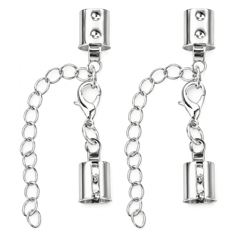 2 Fermoirs Embouts Attaches + Chaîne d'Extension pour Cordon 3mm