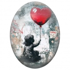 Cabochon en Verre Illustré Enfant au Ballon Rouge pour la Création de Bijoux Fantaisie - DIY