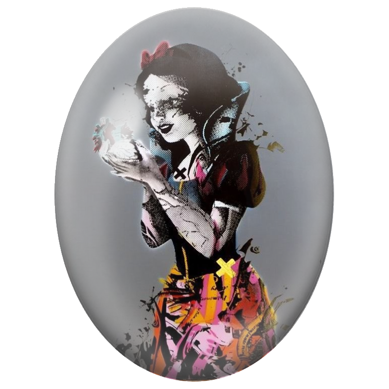 Cabochon en Verre Illustré Blanche-Neige au Cœur Anatomique Street Art 13x18, 18x25 ou 30x40mm
