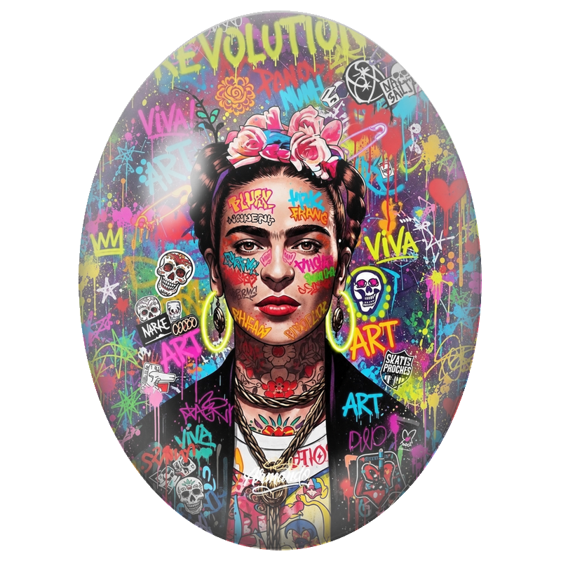 Cabochon en Verre Illustré Portrait Frida Kahlo Street Art 13x18, 18x25 ou 30x40mm