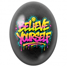 Cabochon en Verre Illustré Believe Yourself Street Art pour la Création de Bijoux Fantaisie - DIY