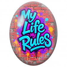 Cabochon en Verre Illustré My Life My Rules Street Art pour la Création de Bijoux Fantaisie - DIY