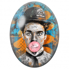 Cabochon en Verre Illustré Charlie Chaplin au Chewing-Gum Rose pour la Création de Bijoux Fantaisie - DIY