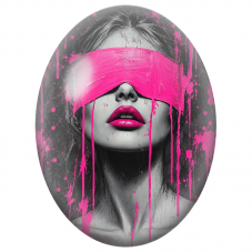 Cabochon en Verre Illustré Femme au Bandeau Rose pour la Création de Bijoux Fantaisie - DIY