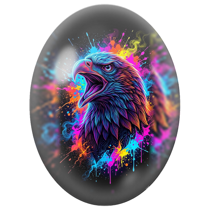 Cabochon en Verre Illustré Aigle aux Couleurs Fluorescentes 13x18, 18x25 ou 30x40mm