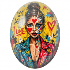 Cabochon en Verre Illustré Femme aux Cœurs Colorés pour la Création de Bijoux Fantaisie - DIY