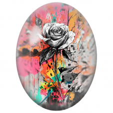 Cabochon en Verre Illustré Rose Blanche Street Art pour la Création de Bijoux Fantaisie - DIY