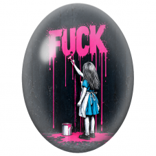 Cabochon en Verre Illustré Fillette Peignant un Message Rebelle pour la Création de Bijoux Fantaisie - DIY
