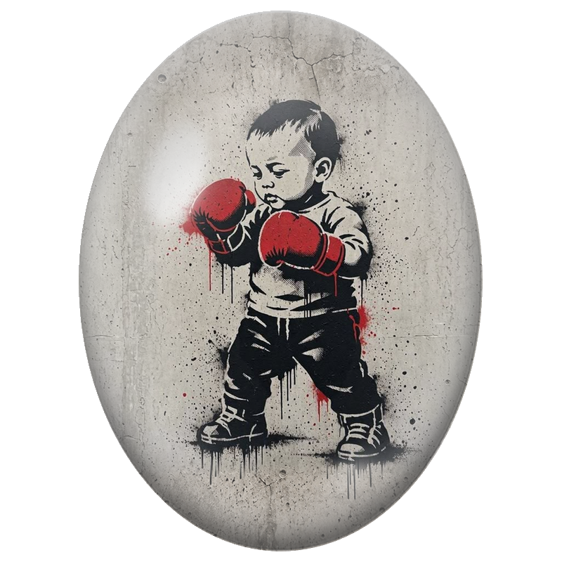 Cabochon en Verre Illustré Petit Boxeur aux Gants Rouges 13x18, 18x25 ou 30x40mm