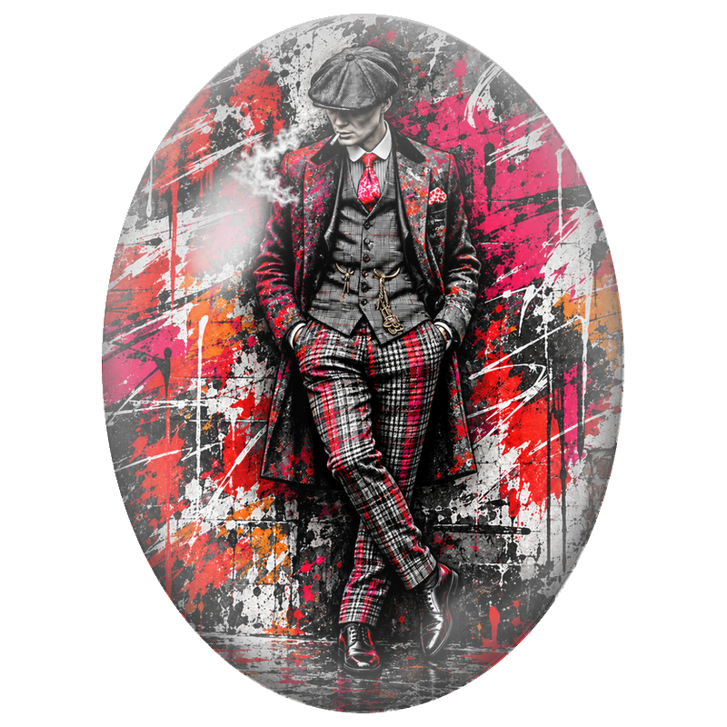 Cabochon en Verre Illustré Thomas Shelby Street Art Rouge et Noir 13x18, 18x25 ou 30x40mm
