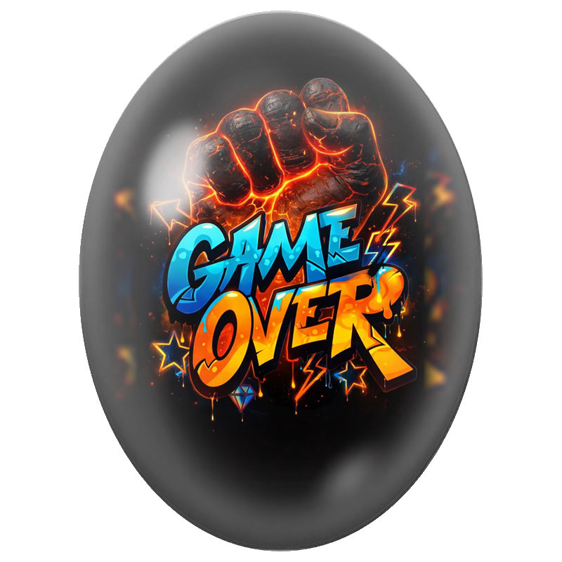Cabochon en Verre Illustré Game Over Street Art 13x18, 18x25 ou 30x40mm