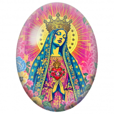 Cabochon en Verre Illustré Vierge Marie Couronnée aux Fleurs pour la Création de Bijoux Fantaisie - DIY