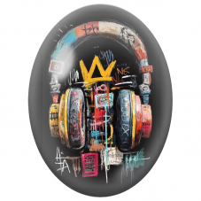 Cabochon en Verre Illustré Casque Audio Street Art pour la Création de Bijoux Fantaisie - DIY