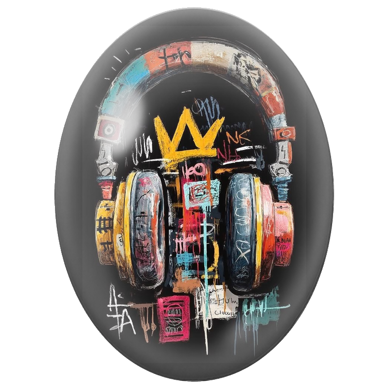 Cabochon en Verre Illustré Casque Audio Street Art 13x18, 18x25 ou 30x40mm
