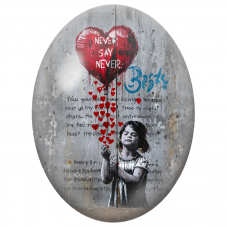 Cabochon en Verre Illustré Fillette au Ballon Cœur Never Say Never pour la Création de Bijoux Fantaisie - DIY