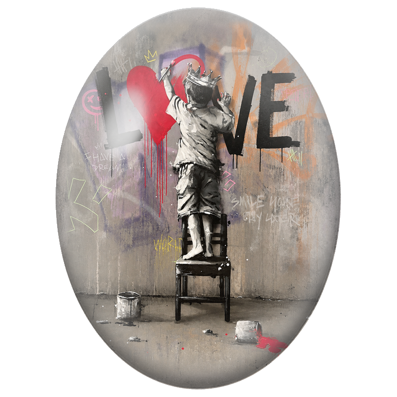 Cabochon en Verre Illustré Enfant Peignant Love 13x18, 18x25 ou 30x40mm